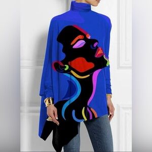 Black contrasting face personalized print women's irregular long-sleeved top